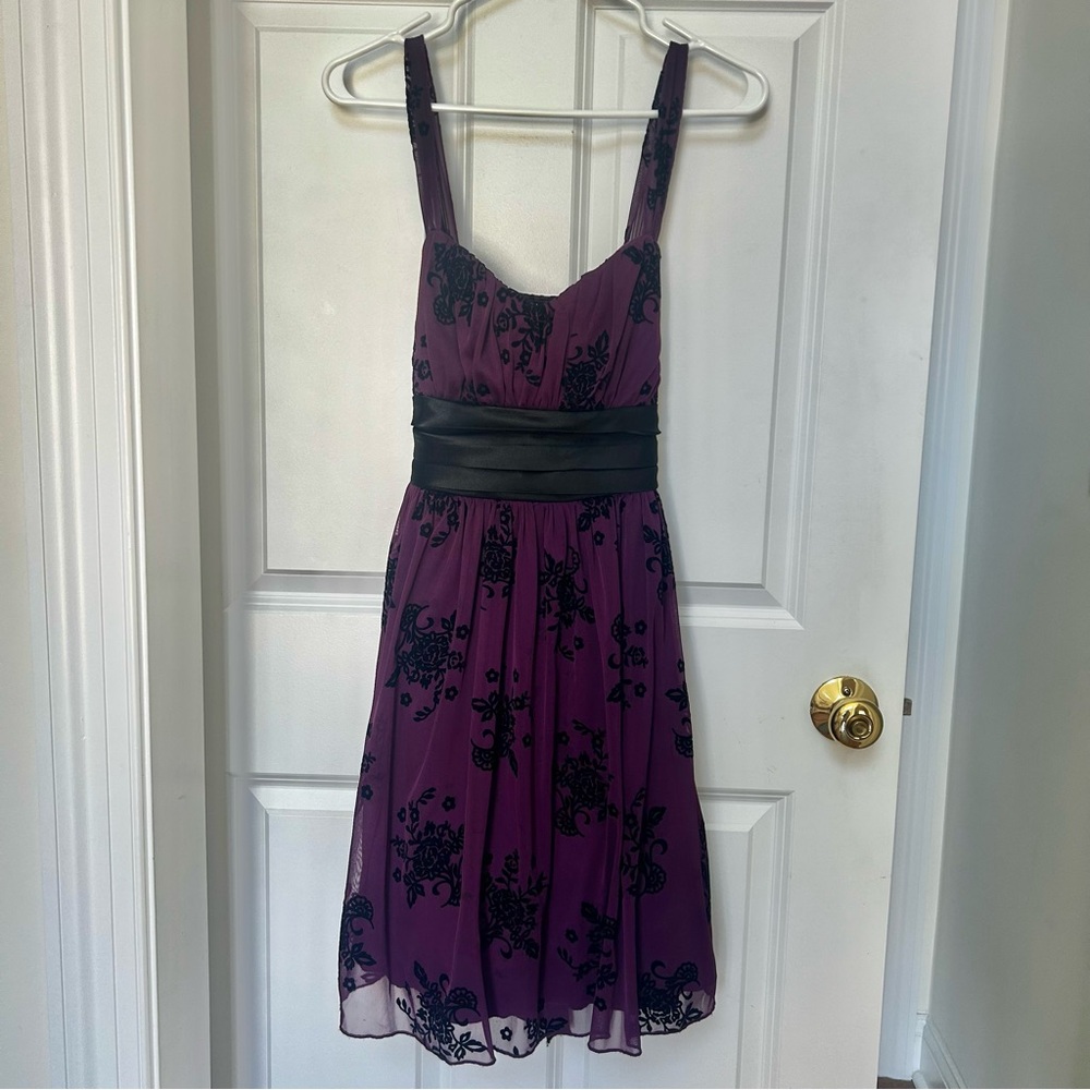 Trixxi Purple Midi Dress with Black Floral Overlay Size Large